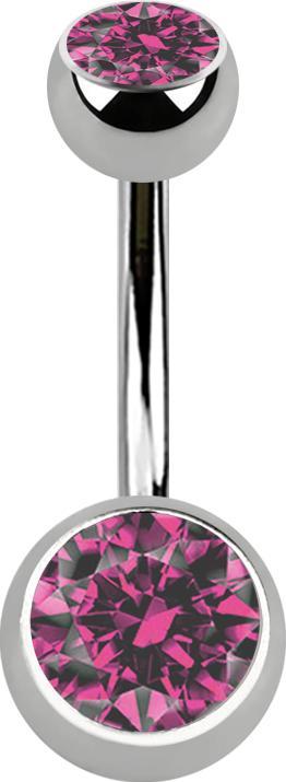 Produktbild Star Piercing Banane silber Innengewinde mit zwei Kugeln silber mit Kristall pink (Titan G23, ohne Messing)