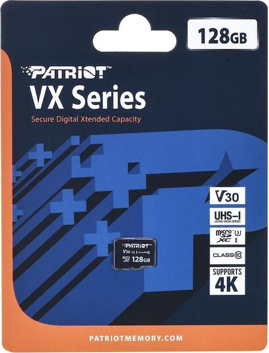 Actual product image Patriot SD Card 128GB VX Series MicroSDXV V30 PS001681 (128 GB, microSDXC, U3, UHS-I)