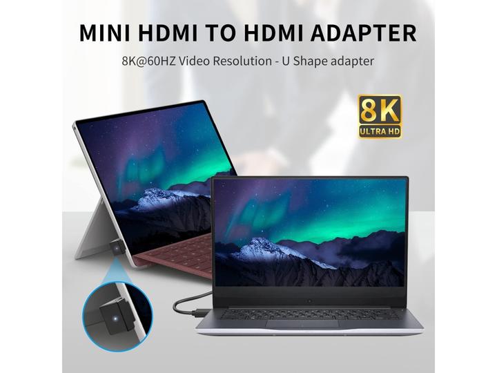 Image du produit PowerGuard Mini HDMI vers HDMI 2.1 180 degrés d'angle U-forme Down Adaptateur (Mini HDMI)
