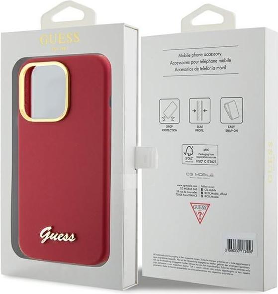 Actual product image Guess GUHCP15LSMBSLM iPhone 15 Pro 6.1" magenta hardcase Silicone Script Metal Logo & Frame (Apple iPhone 15 Pro)