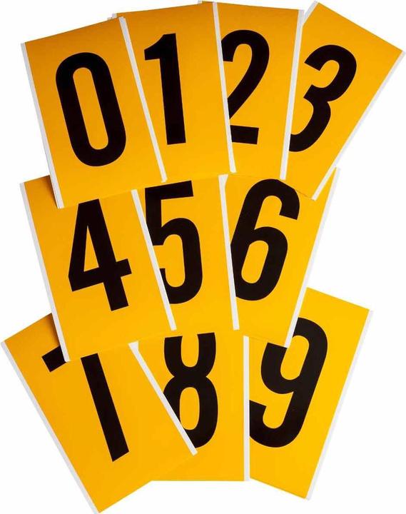 Brady B-946, 1570-# Kit, Vinyl, Belettering: Cijferset (0-9), Zwart op Geel, 127 x 228 mm, Sch