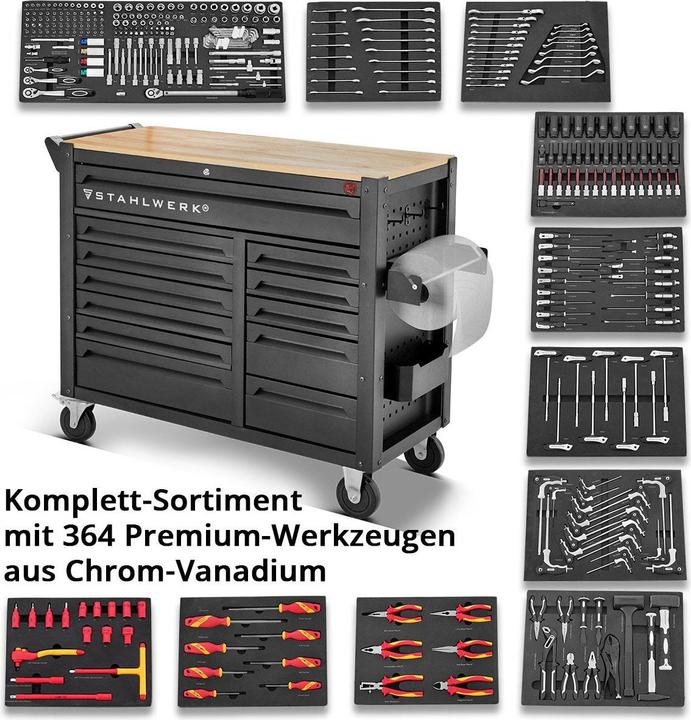 Produktbild Stahlwerk Werkstattwagen DINO Werkzeugwagen XXL Montagewagen 364 Werkzeuge CrV (364 x)