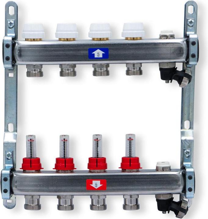 Image du produit Sanpro Collecteur de chauffage au sol en acier inoxydable - Topmeter pour 4 circuits de chauffage sans kit