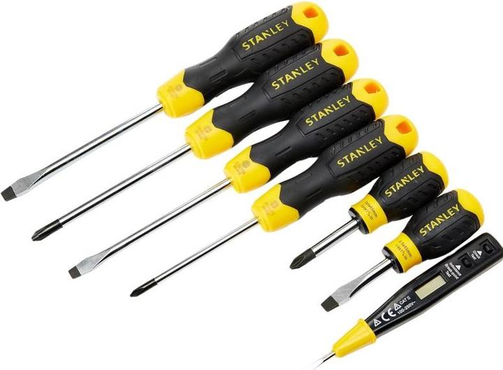 Actual product image Stanley CushionGrip screwdriver set 6 pieces, with voltage tester (Phillipps cross recess (PH), Slotted screws)