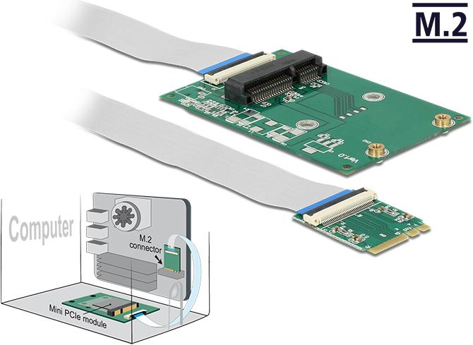 Produktbild Delock Konverter M.2 Key A+E Stecker > 1 x Mini PCIe Slot half size / full size mit flexiblem Kabel