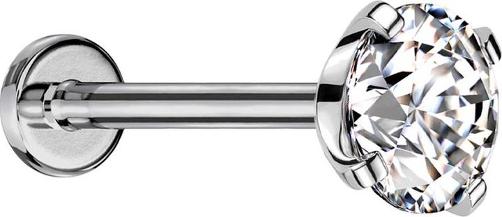 Star Piercing Micro Threadless Labret silber mit Kristall silber gefasst (ohne Messing, Titan G23)