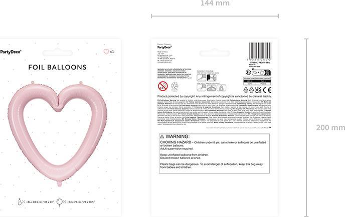 Actual product image Partydeco Foil balloon Heart frame, 86x83.5 cm, light pink (1 pkt / 1 pc.)