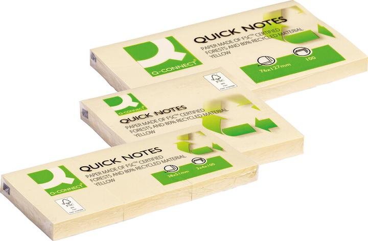 Produktbild Q-Connect Haftnotizen Quick Notes Recycling gelb (38 x 51 mm)