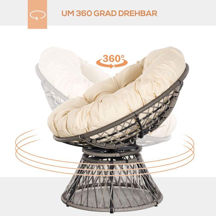 Image du produit Swisshandel24 Fauteuil Papasan Fauteuil en osier Fauteuil coquille avec assise rembourrée 360 degrés Rotin