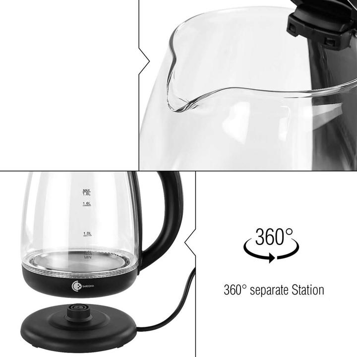 Produktbild Sarcona AG Wasserkocher Schwarz Glas 1,8l 1800W WK10888