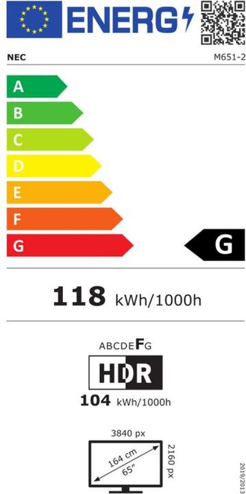 Energy Label Sharp M651-2 65IN UHD 500CD/SQM (3840 x 2160 Pixels, 65")