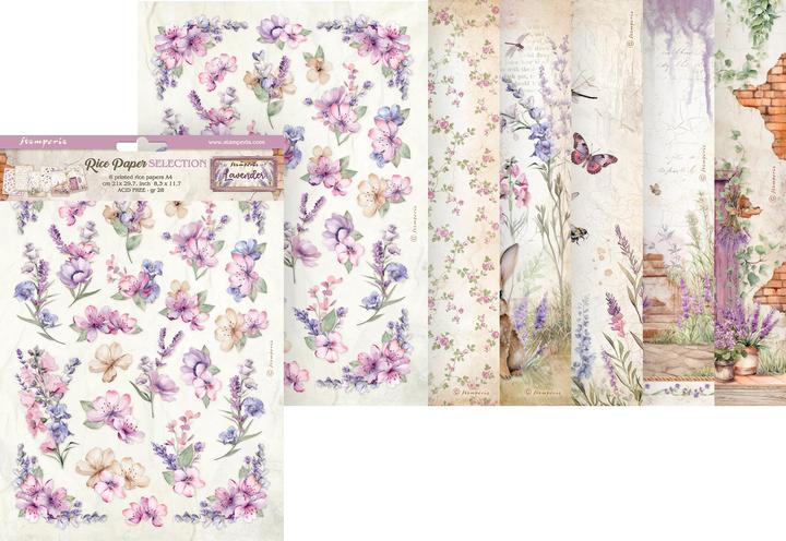 Actual product image Stamperia Motif straw silk range "Lavender, DIN A4 (28 g/m², 6 x)