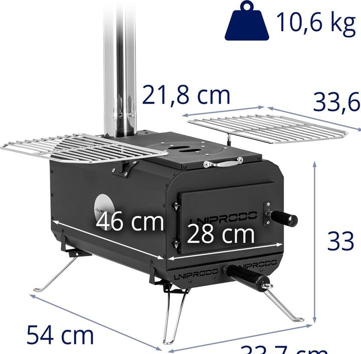 Immagine prodotto Uniprodo Stufa a legna per tenda - Nera - Pieghevole - 460 x 280 x 231 mm - Acciaio al carbonio