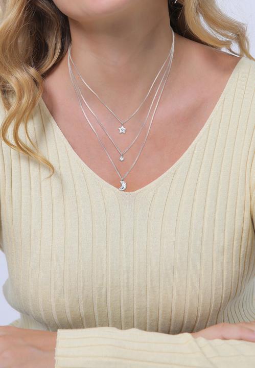 Produktbild Elli Halskette Layer Mond Stern Kristalle 925 Silber (925er Sterling Silber, Glaskristall, 40 cm)