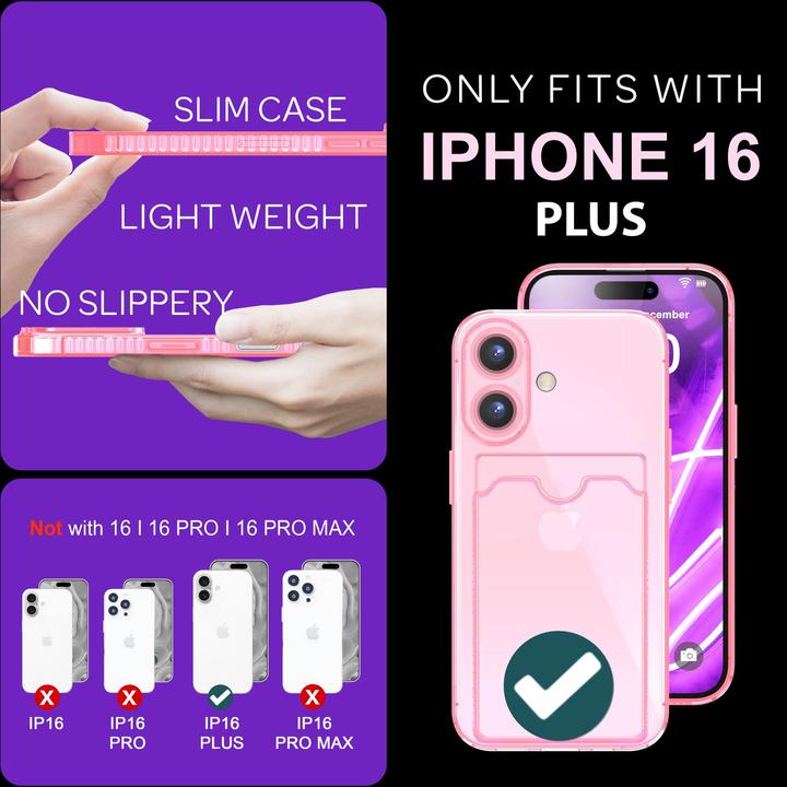 Produktbild Nalia Klar Transparente Neon Silikon Hülle Kartenhalter (Apple iPhone 16 Plus)