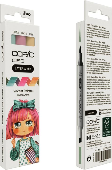 Actual product image Copic CIAO - Brand (RV-34 Dark Pink, E-21 Soft Sun, BG-72 Ice Ocean, 6 mm, 3 x)