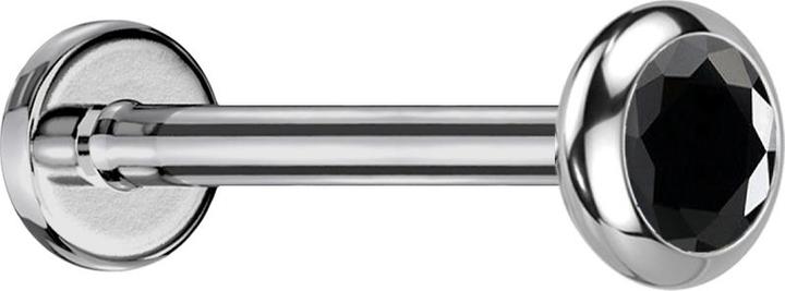 Star Piercing Micro Labret Innengewinde silber Scheibe abgerundet silber Kristall schwarz (Titan G23, ohne Messing)