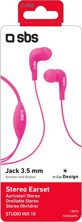 Immagine prodotto SBS Cuffie con cavo, stereo in-ear Studio Mix 10, spina jack 3,5 mm con microfono e pulsante per G (Cablato)