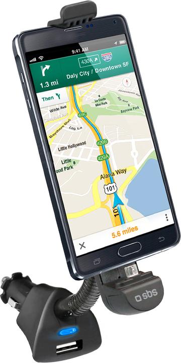 Actual product image SBS Car holder charger with micro USB connector and USB port for smartphone up to 5,5Inc