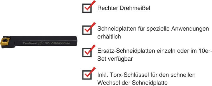 Produktbild Paulimot Drehmeissel mit Schneidplatte 6 x 6 mm SCLCR0606D06