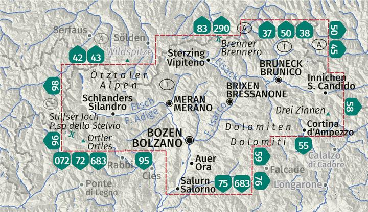 Immagine prodotto Wanderkarten-Set 699 Südtirol / Alto Adige / South Tyrol (4 Karten) 1:50.000