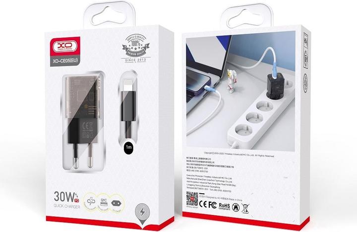 Immagine prodotto xO Caricatore da parete trasparente CE05 PD 30W QC 3.0 18W 1x USB 1x USB-C marrone + cavo USB-C - (30 W)
