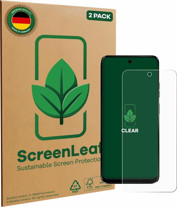 Produktbild ScreenLeaf Schutzfolie nachhaltiger Displayschutz Display Schutz Folie Klar Transparent (2 Stück, Samsung Galaxy A34 5G)