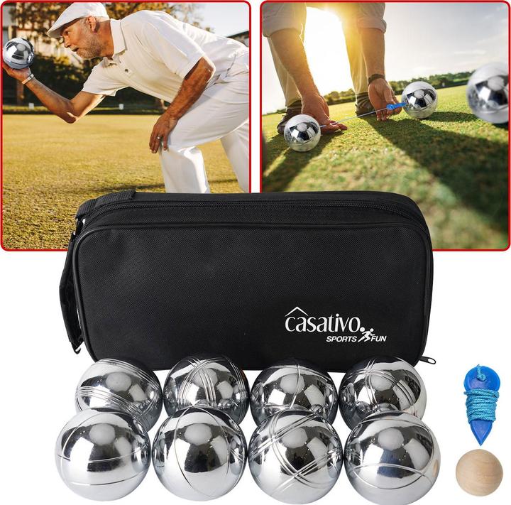 Actual product image Casativo Boules & pétanque game with 8 metal balls, wooden ball, distance metre, carrying bag (8 x)