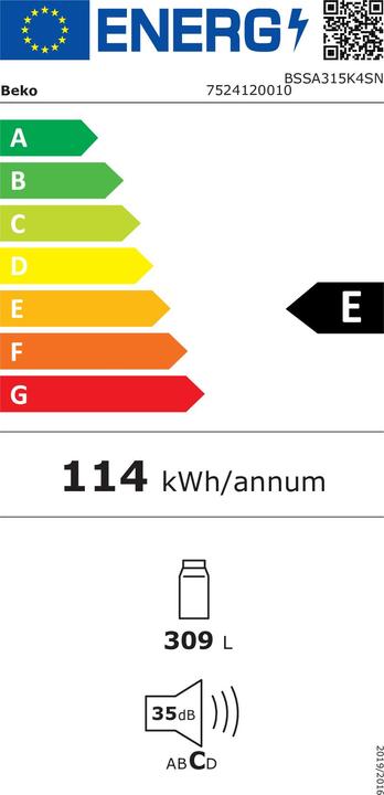 Energy Label Beko BSSA315K4SN - Koel- vriescombinatie (309 l)