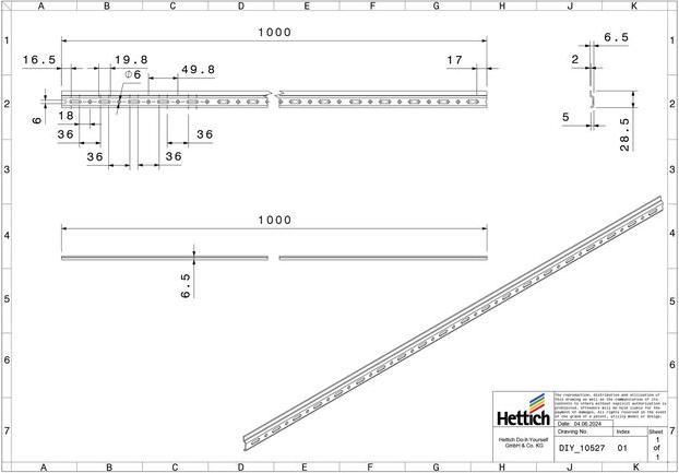 Produktbild Hettich Schrankaufhängung Schiene 1000 mm (1 Stk.)