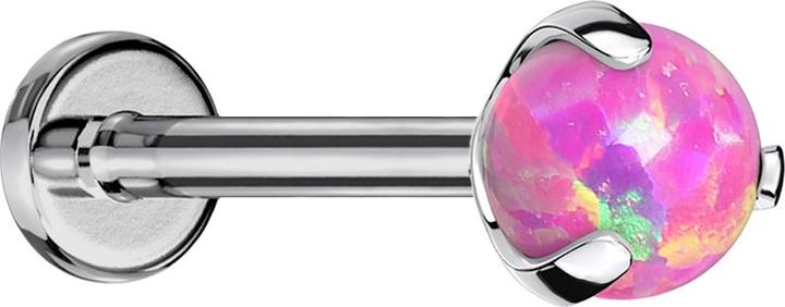 Star Piercing Micro Threadless Labret silber mit Kugel Opal pink gefasst (ohne Messing, Titan G23)