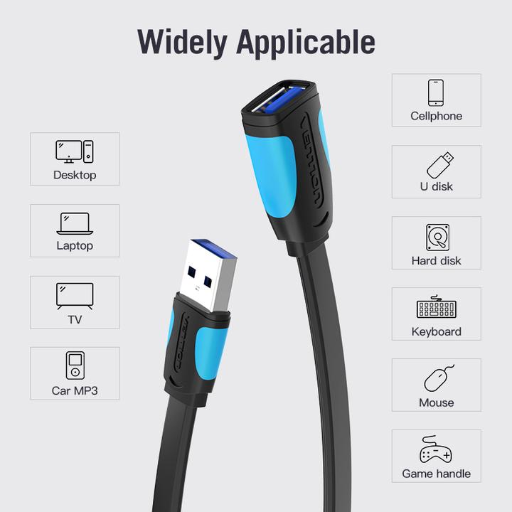 Actual product image Vention Flat rate USB 3.0 extender VAS-A13-B200 2m Black (2 m, USB 2.0)