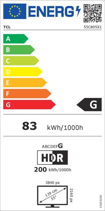 Energie-Label TCL 55C805 (55", Mini-LED, 4K, 2023)