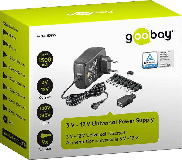 Actual product image Goobay 3 V - 12 V universal power supply 1.5A