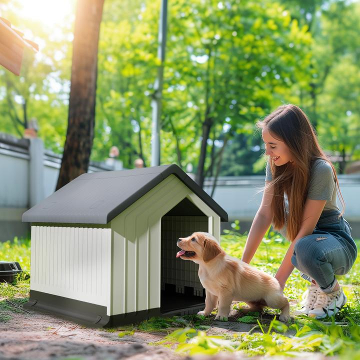 Actual product image PawHut Hundehütte Kunststoff Grau+Weiss (Dog house)
