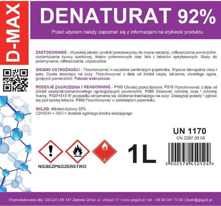 Produktbild Gsg24 Denatured alcohol denatured alcohol D-MAX 1L