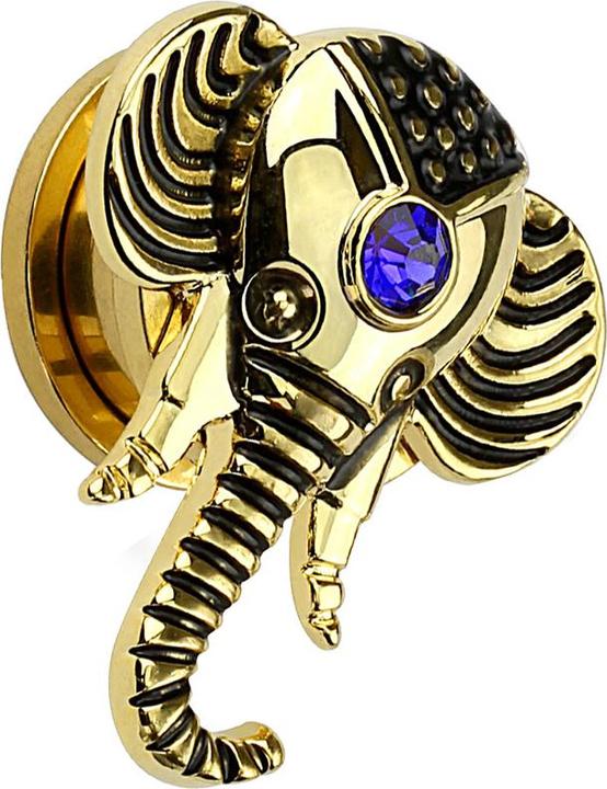 Actual product image Star Piercing Plug elephant 14k gold plated with crystal (Brass, Surgical steel 316L)