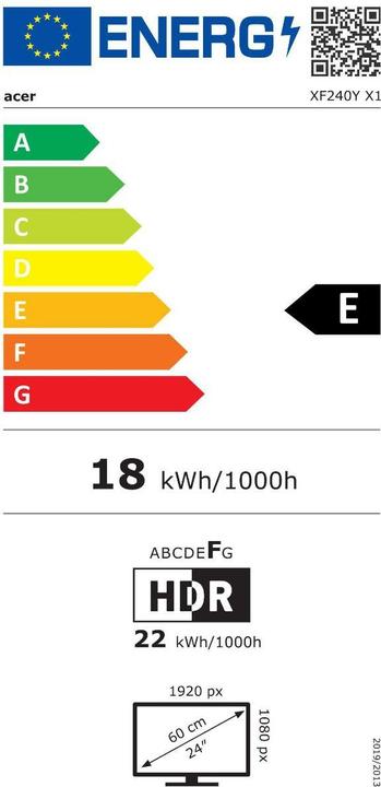 Label énergétique Acer Nitro XF240YX1biiph (1920 x 1080 pixels, 23.80")