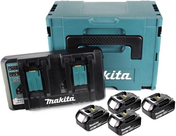 Immagine prodotto Makita 18 V Power Source KIT con 4x Batterie 3,0 Ah 18 V + Caricatore doppio DC 18 RD + valigetta Ma (18 V)