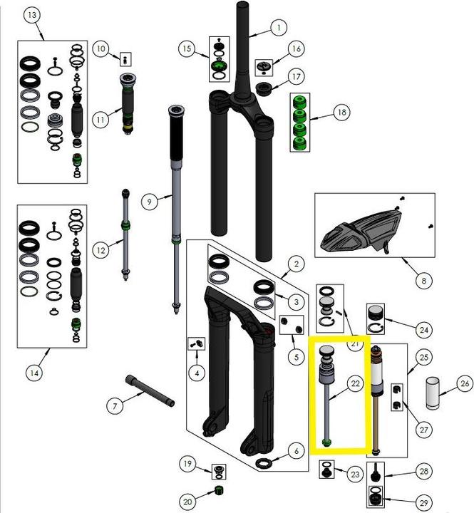 Actual product image DVO Air Shaft Assembly SL, 180mm, 29", Onyx 38 D1|D2 SL