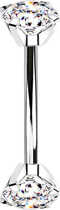 Star Piercing Micro Banane silber Innengewinde mit zwei Kristalle silber gefasst (Titan G23, ohne Messing)