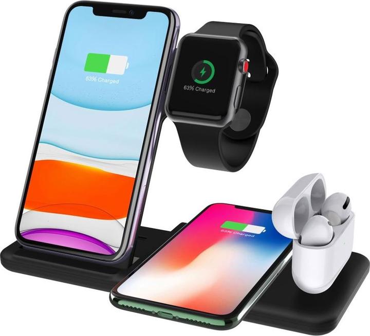 Produktbild Apfelkiste Qi Fast Charging Ladegerät Dockingstation Apple Watch / Smartphone / AirPods 15W - 4in1 (15 W)