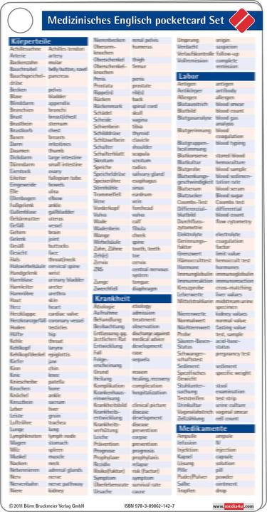 Nutritional values and ingredients Medizinisches Englisch pocketcard Set (German, English, Börm Bruckmeier, 2011)