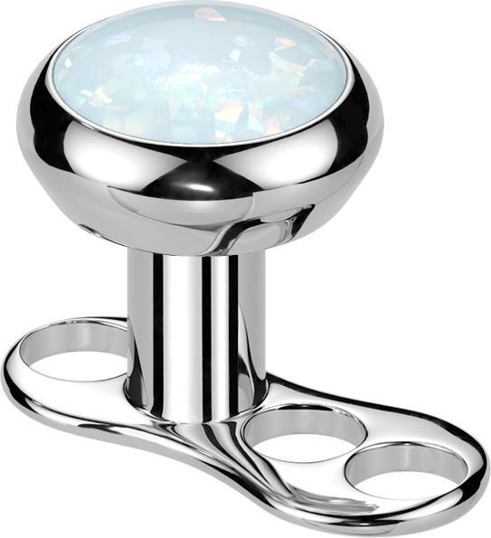 Star Piercing Dermal Anchor Innengewinde silber mit Opal weiss (Titan G23, ohne Messing)