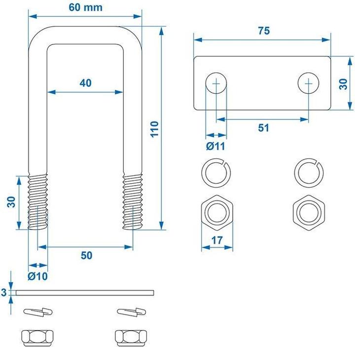 Image du produit ProPlus Jeu de boulons en U de 2 pièces sous blister