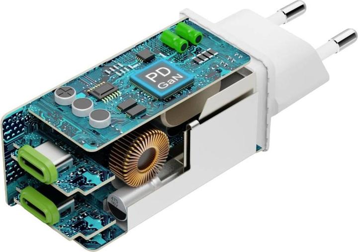 Actual product image Hama Fast charger, GaN, 2x USB-C, PD/Qualcomm®, mini charger, 65 W, white (65 W)