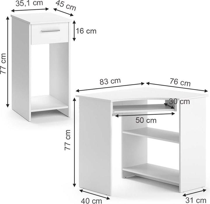 Immagine prodotto Vicco Scrivania angolare Odin, bianca, 83 x 76 cm Set con mobile porta PC