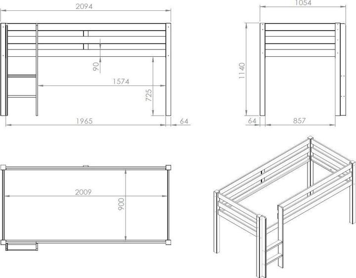 Immagine prodotto Vipack Letto a mezza altezza Pino Spring (90 x 200 cm)