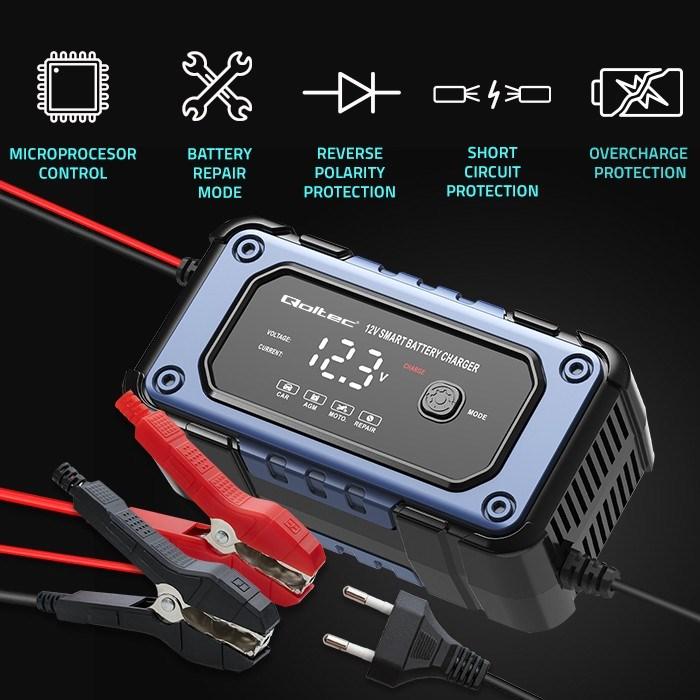 Actual product image Qoltec Prostownik do akumulatora z funkcją naprawy | Inteligentna mikroprocesowa ładowarka| 12V | (12V, 6 A)