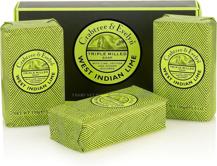 Floris Crabtree & Evelyn West Indian Lime Triple Milled Soap Set für Männer (Handseife Nachfüllpackung)